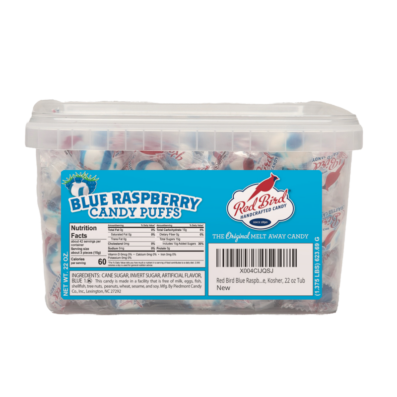 Red Bird® Soft Blue Raspberry Candy Puffs, Individually Wrapped, 22 oz Tub