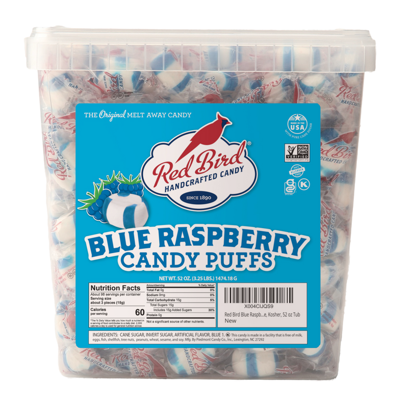 Red Bird® Soft Blue Raspberry Candy Puffs, Individually Wrapped, 52 oz Tub