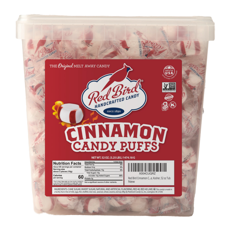 Red Bird® Soft Cinnamon Candy Puffs, Individually Wrapped, 52 oz Tub