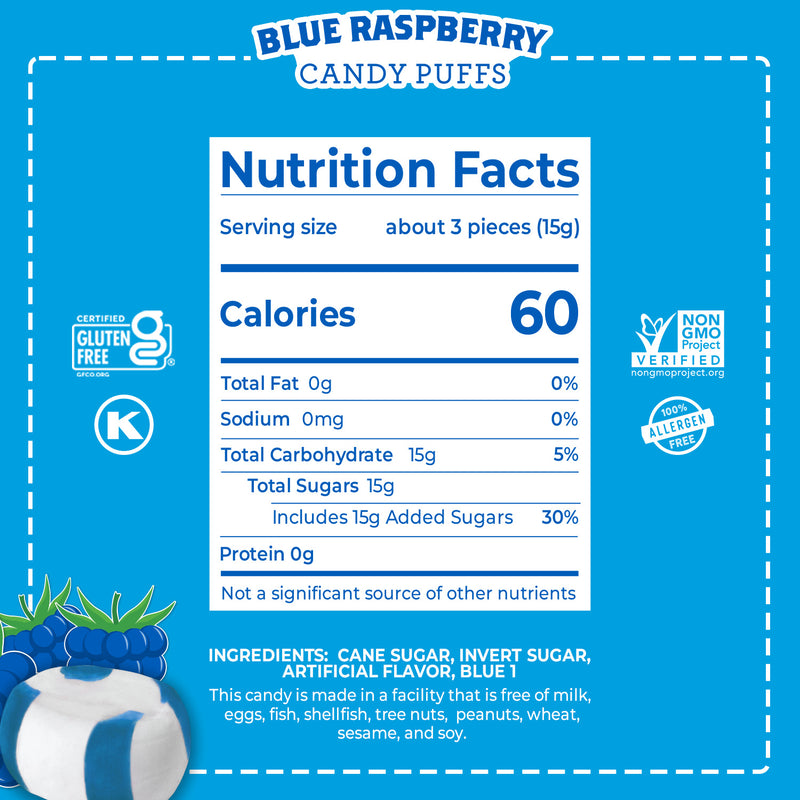 Red Bird® Soft Blue Raspberry Candy Puffs, Individually Wrapped, 22 oz Tub