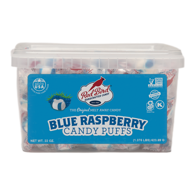 Red Bird® Soft Blue Raspberry Candy Puffs, Individually Wrapped, 22 oz Tub