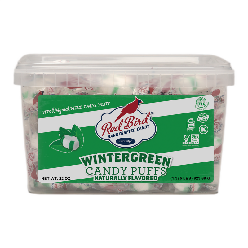 Red Bird® Soft Wintergreen Mint Puffs, Individually Wrapped, 22 oz Tub