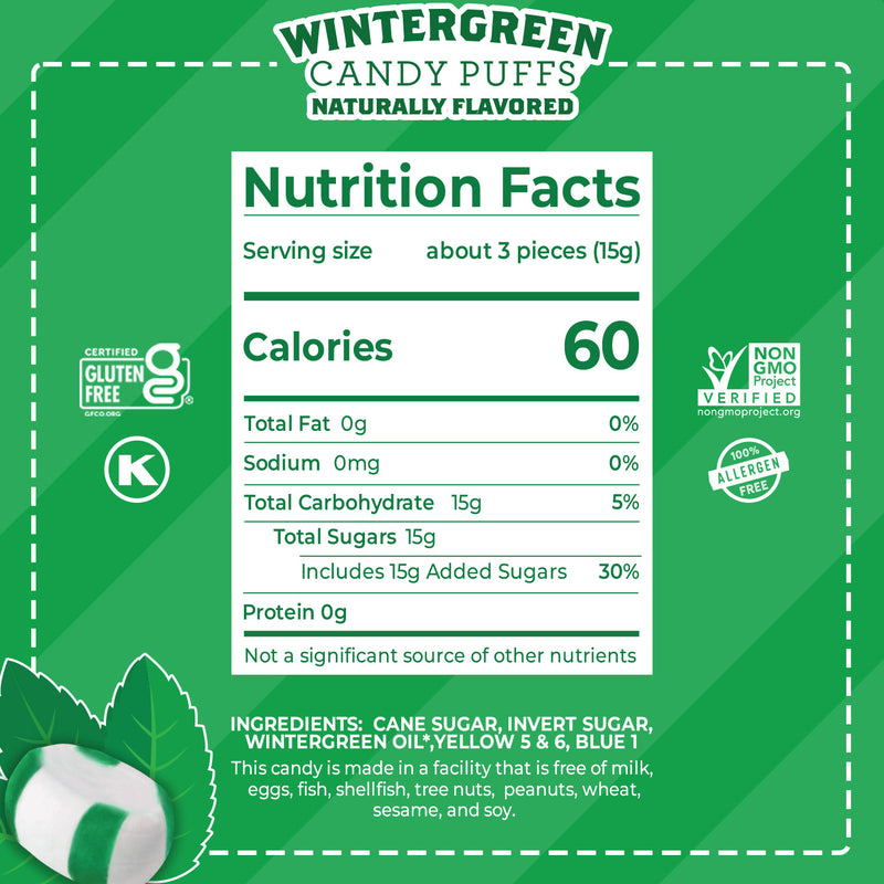 Red Bird® Soft Wintergreen Mint Puffs, Individually Wrapped, 22 oz Tub
