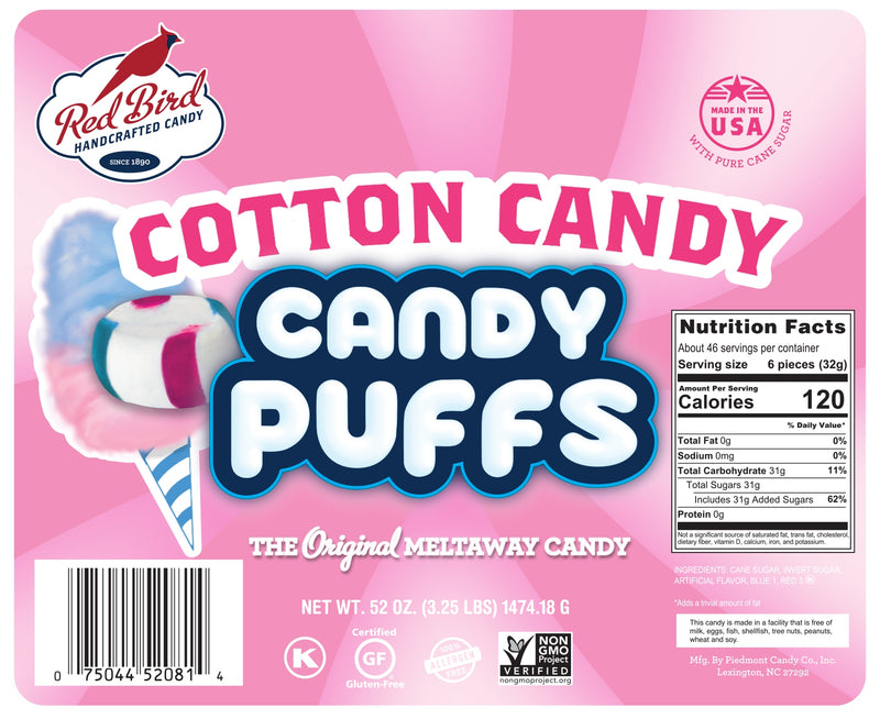 Red Bird® Cotton Candy Puffs, Individually Wrapped, 52 oz Tub